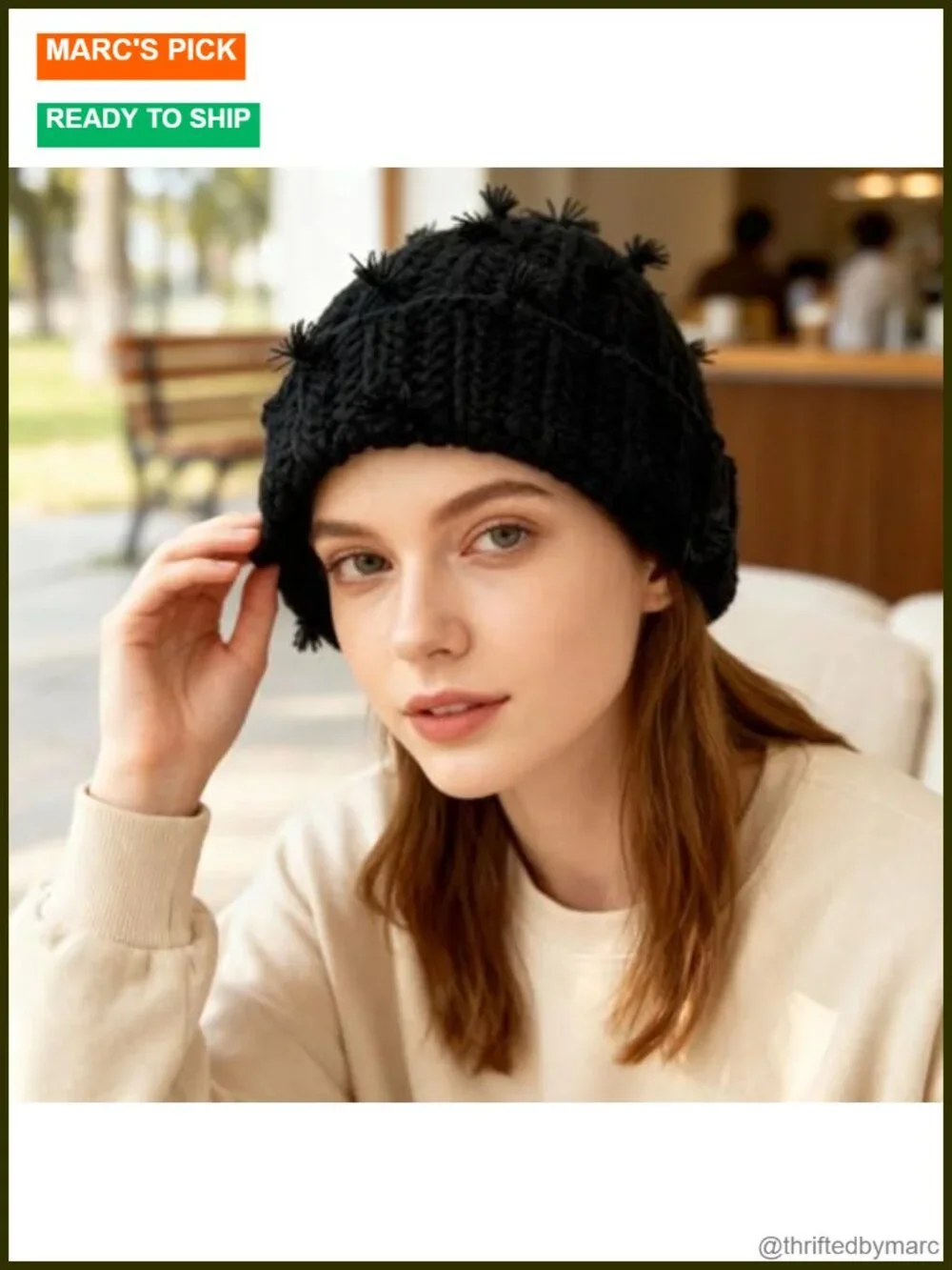 Chunky Crochet Beanie Cuffed Winter Hat with Boho Tassel Knot